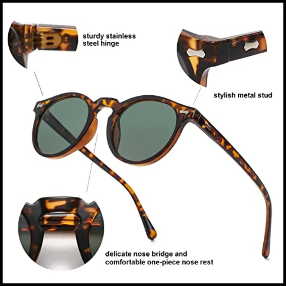 Vintage Polarized Sunglasses for Men Round UV400 Protection Retro Acetate Frame